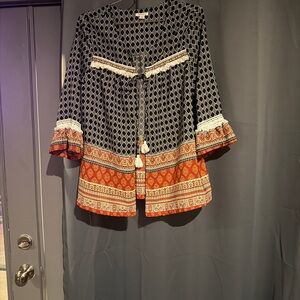Vintage Xhilaration Black and Orange Boho Blouse